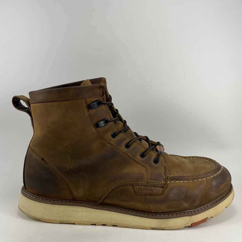BRUNT Marin Unlined Work Boots Mens Size 12 M Brown Leather Moc Toe Wedge EH